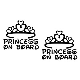 2 Pack - Princess On Board | Car Decal Vinyl Sticker Graphics | 5.5 Inches Wide by 4.5 Inches Height HOM1558A.070M Matte Black