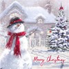 Pack of 12 Square Foil Christmas Cards - Snowman, Robin