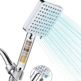 Filtered Shower Head with Handheld, High Pressure 6 Spray Mode Showerhead with Filters, Water Softener Filters Beads for Hard Water - Remove Chlorine - Reduces Dry Itchy Skin, Matte Black - Color: 2. Premium Chrome, Style: Square