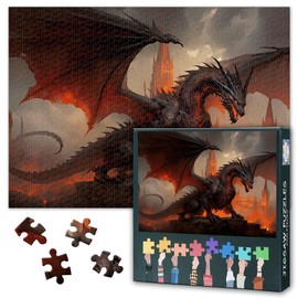Fire Dragon Puzzles for Adults 1000 Pieces Fantasy Dragon in Flames Jigsaw Puzzles Art Dragons Puzzle for Relaxation Challenging but Fun Puzzle Creative Family Entertainment(27.5x19.7in)