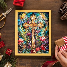 TUTUMAY21 Easter Cross, Stained Glass Cross, 5D Adult Diamond Art, DIY Diamond Art Painting Kits for Home Decor Canvas 12x16in