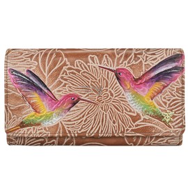 Anuschka Women’s Hand-Painted Genuine Leather RFID Blocking Accordion Flap Wallet - Tooled Birds Tan