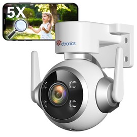 ctronics 5 x Optical Zoom Surveillance Camera Outdoor WLAN 2.4/5GHz, PTZ IP Camera Outdoor with Automatic Tracking, Person Detection, 30 m Colour Night Vision, Two-Way Audio, 355° 90°, IP66