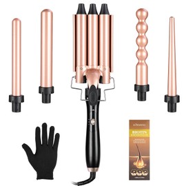 Rizadora para Cabello 5 en 1,Ferro para el Cabello Intercambiables,Tenazas para Rizar Cabello,Adecuado para Todo Tipo de Cabello,2 Configuraciones de Temperatura,con Guantes Aislados y Aceite Esencial