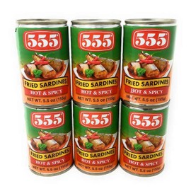 555 Fried Sardines Hot & Spicy 5.5oz (155g), 6 Pack