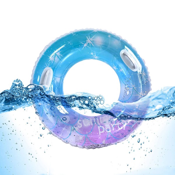 Viilich Swimming Ring,Transparent Floating Ring,Rainbow Starry sky Sequins Swim Ring, Durable Inflatable Swimming Ring Tube with Sequin for Kids,Swimming Rings for Summer Pool Party (90#)