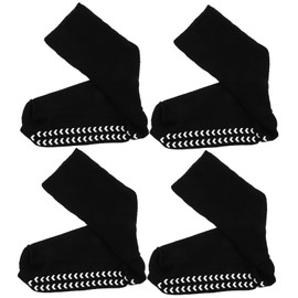 FRCOLOR 4Pcs Cotton Calf Covers for Men Comfortable Nursing Socks Durable Non Binding Design for Hospital Use Practical Pack Black with Gel Dots