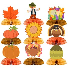 9 PCS Happy Thanksgiving Honeycomb Table Decorations Friendsgiving Centerpieces Decoration for Dining Table Honeycomb Pumpkin and Turkey Decorations Fall Table Favor (Thanksgiving 3)