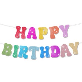 GEEHUA Happy Birthday Girlande Deko Geburtstag Banner, Bunte Glitzer Banner, Regenbogen Geburtstagsparty Schild, Party Hintergrunddekorationen für Männer, Frauen, Jungen und Mädchen