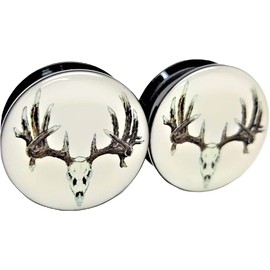 Pierced Republic Deer Skull Ear Plugs - Acrylic Screw-On - 10 Sizes - *Pair* (0 Gauge (8mm))