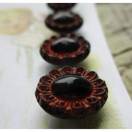 Set of 4~ Vintage 1/2"  black orange  Lace painted Edge Glass Buttons ~NOS