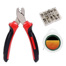Crimp Sleeves Set with Fishing Pliers+300 Singel Barrel Crimps Sleeves in 7 Different Sizes