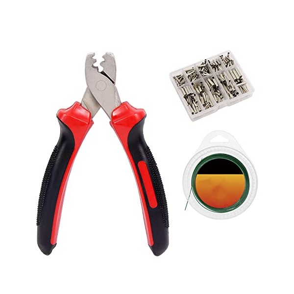 Crimp Sleeves Set with Fishing Pliers+300 Singel Barrel Crimps Sleeves in 7 Different Sizes