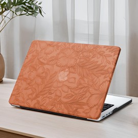 DTangLsm Compatible for MacBook Pro 13 inch Case 2024-2016 M2 M1 A2338 A2251 A2289 A2159 A1989 A1706 A1708 Elegant Textured Leather Hard Shell Case&Keyboard Cover for Mac Pro 13, Brown Embossed Floral