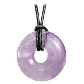 Kaltner Präsente Gemstone Necklace with Pendant, Amethyst Purple, Leather Cord with Doughnut Pendant, High-Quality Gemstone Pendant with Leather Chain, Diameter Gemstone Doughnut, 30 mm, Leather