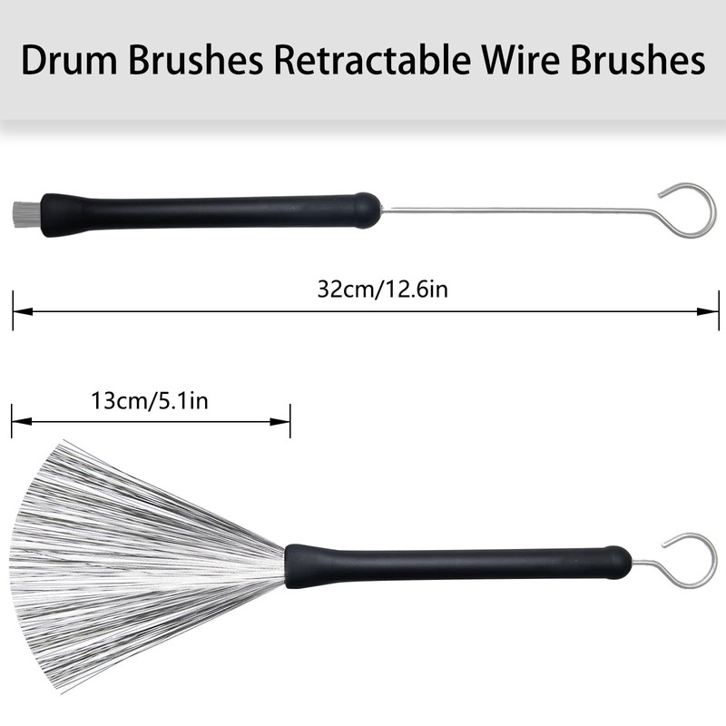 CashBeat 2-Pair Retractable Drum Brushes Wire Nylon with Drum Tuning