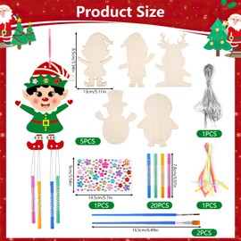 Christmas Crafts Wind Chime Kits Wooden Christmas Tree Christmas Penguin Decorations Santa Snowman Elf Kit for Kids Wooden Baubles Hanging DIY Painting Ornaments Windchimes for Xmas