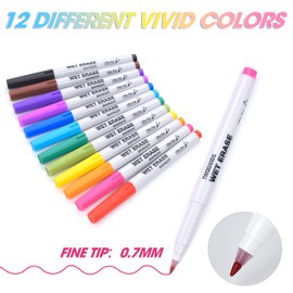 TWOHANDS Wet Erase Markers Ultra Fine Tip,0.7mm,Low Odor,Extra Fine Point,12 Assorted Colors,Whiteboard Markers for School,Office,Home,or Planning Dry Erase Board,20703