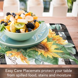 CounterArt Sunflower Fields 4 Pack Reversible Easy Care Flexible Plastic Placemats Made in The USA BPA Free PVC Free Easily Wipes Clean