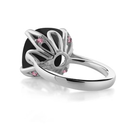 Gem Stone King 925 Sterling Silver Black Onyx and Pink Lab Grown Diamond Engagement Ring For Women (8.25 Cttw, 14MM Cushion Checkerboard, Size 9)