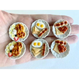 USAminiature 6 pcs1:12 Dollhouse Miniature Food Breakfast Egg bacon waffle cream fruit French - 2 beans