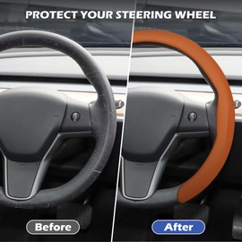 frani Nappa Leather Steering Wheel Cover, Universal 15 Inch Premium Non-Slip Steering Wheel Cover Camel Brown