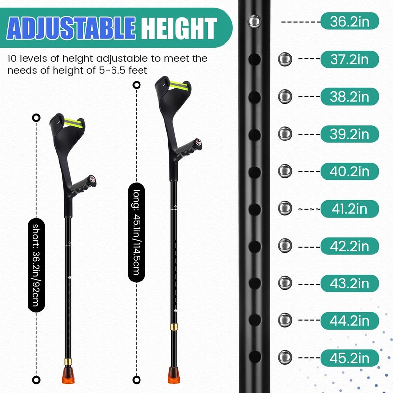 Geiserailie 2 Pcs Forearm Crutches for Adults, Folding Forearm Crutches