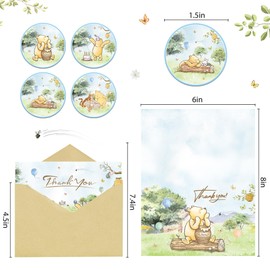 40PCS Winnie Thank You Cards with Kraft Envelopes and Stickers for Boys Cute the pooh Greeting Cards Classic Bear Party Cards for Baby Shower Wedding Gratitude Appreciation Friendsgiving 6x8 inch