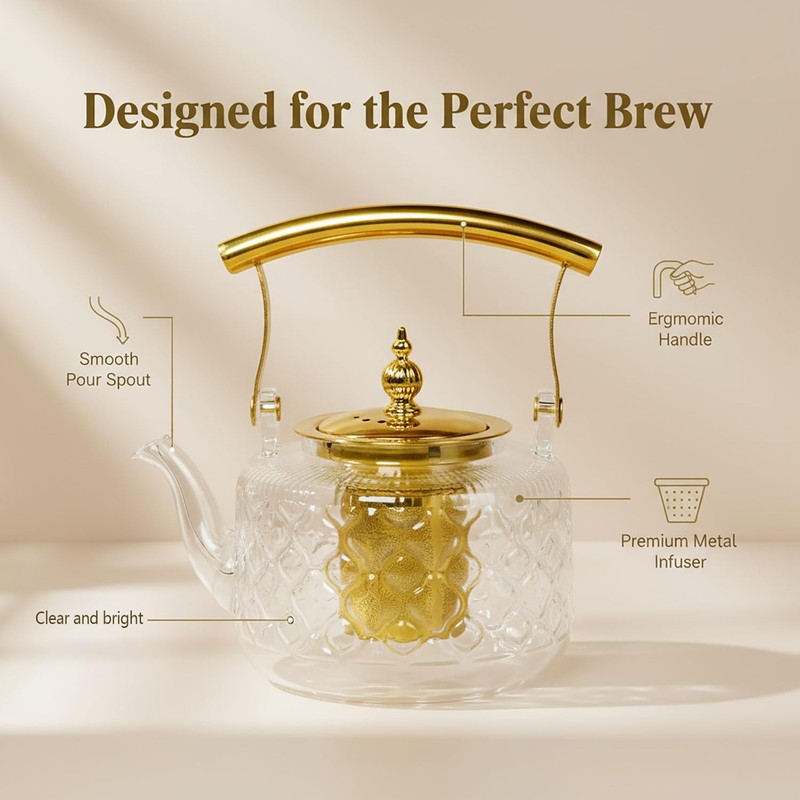 dingdaer High Borosilicate Glass Teapot, 44 oz / 1300 ml
