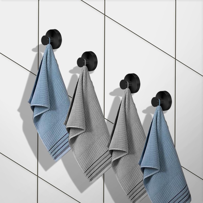 CAPPCHAO Black Suction Cup Hooks Shower Towel Holder for Bathroom