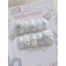 Cheek Angel Chiffon Handmade Nail Tips - Stiletto / 치크 엔젤 쉬폰 수제네일팁 - 스틸레토