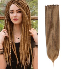 Kyriena Single Ended Dreadlock Extensions 24" Thin 0.6cm Synthetic Crochet Dreads Handmade Braided in Backcombed Extensions(Honey Blonde, Straight24''(10 Strands))
