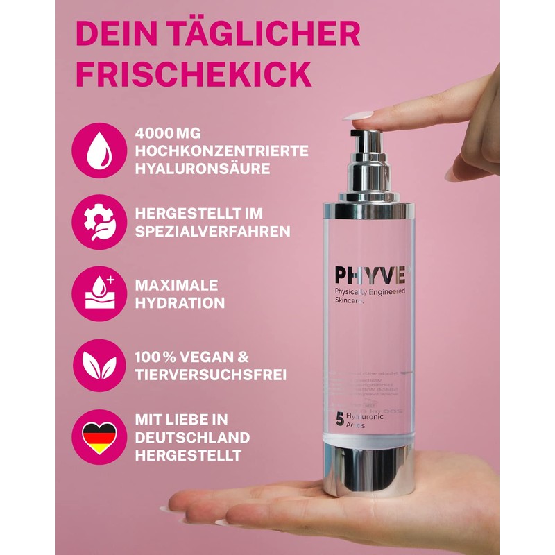 Hyaluronic Serum High Dose Phyve 200 ml, Vegan Moisturising Serum