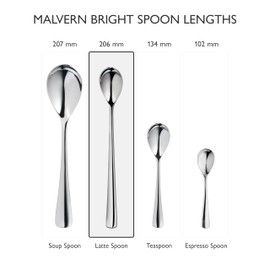 Robert Welch Malvern Bright Long Handled Spoon, Set of 4. Suitable for Latte, jam and ice Cream. Made from Stainless Steel. Dishwasher Safe.