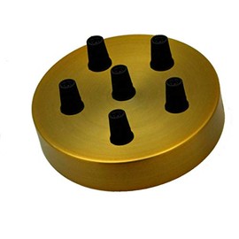 Multi Outlet Ceiling Rose (2-8 Point Available) Multiple Drop for Swag or Pendant Ceiling Light Fitting Vintage Retro ES E27 Braided Flex Lamp Holder (Yellow Brass Point 6)