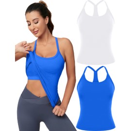 MathCat Workout Tank Tops for Women with Built in Bra, Padded Racerback Athletic Yoga Camisole, Seamless Sleeveless Gym Tops