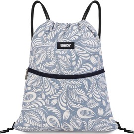 Drawstring Backpack String Bag Sackpack Cinch Water Resistant Nylon for Gym Shopping Sport Yoga by WANDF (Blue Leaf NEW)