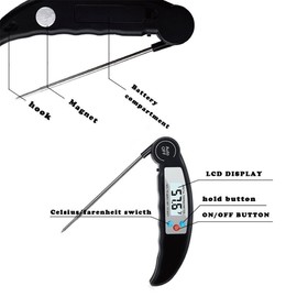 Digital Thermometer, BBQ Grill Thermometer, Digital Cooking Thermometer, Wireless Instant Thermometer with Foldable Probe for Meat, Cooking, Food, Easy to Use, Highly Precise