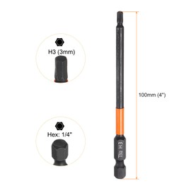 HARFINGTON 5pcs H3 Hex Head Drill Bit Wrench 3mm Metric Flat Tip 1/4" Hex Shank 100mm (4") Long Magnetic Black Phosphate Hexagonal Screw Driver Socket Industrial Screwdriver Power Bits