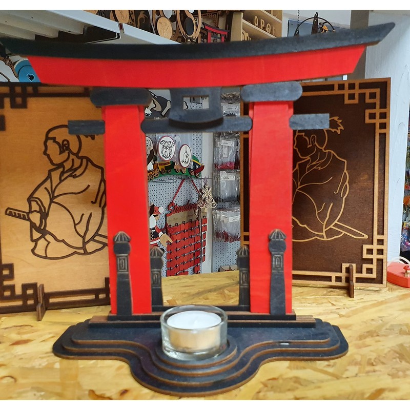 Tanno Design Japanese Statue Torii Kiosho with Picture Frame and