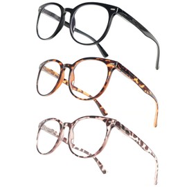 KoKoBin 3 Pack Reading Glasses for Women 1.25 Round Style Frame Spring Hinges with Three Soft Glasses Cases