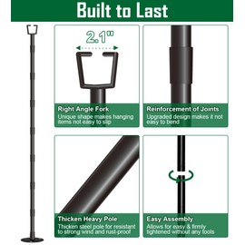 Tigerden 10Ft String Light Poles for Outside - 2 Pack Adjustable Metal Poles for Outdoor String Lights, Rustproof & Sturdy Light Stand, Light Posts for Patio, Backyard, Deck, Garden, Party Decorations