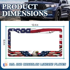 HCSS Personalise American Flag Eagle License Plate Frame,Patriotic Stainless Steel License Plate Holder Cover Car Accessory, Rust-Proof Waterproof Car Decorative Tag Frames for Standard US 12x6 Inch