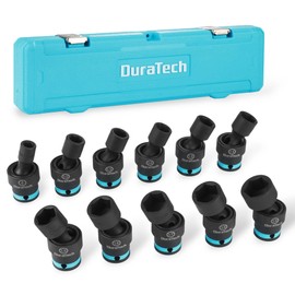 DURATECH 3/8" Drive Impact Swivel Socket Set, 11-Piece Shallow Wobble Socket Set, Metric Socket Set with Flexible Wobble, Cr-Mo Steel, 6 Points, Organized in Sturdy Storage Case(8-19mm)
