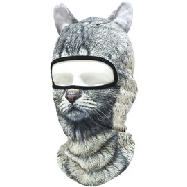Animal face mask with ears, 3D, quick drying, full face, balaclava, with eye holes, for airsoft battles, biking, motorcycles, outdoors, and cosplay, cats