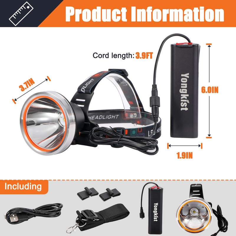Yongkist Coon Hunting Light Powerful Headlight Super Bright Headlamp Rechargeable