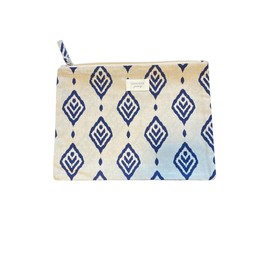 Strand-Kulturbeutel mit Ikat-Muster, blaues und weißes Design, Organizer für Kosmetik und persönliche Gegenstände, Kulturbeutel, 18 x 11 x 9 cm, flaches Modell, 30 x 22 x 1 cm., Ikat Flach Raute