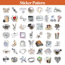 Cipszoely Silver Vinyl Stickers Scrapbook Stickers for Kindle, 50 pcs Waterproof Retro Cute Stickers Vintage Aesthetic Stickers for Laptop, Future Fantasy Metallic Mechanical Style Skateboard Stickers