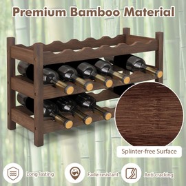 Giantex Bamboo Wine Rack, 3 Tier 18 Bottle Wine Storage Cabinet Shelf, Small Wine Rack Bottle Organizer Freestanding Counter, Countertop Wine Rack for Kitchen, Bar, Pantry & Wine Cellar, Coffee