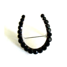 Silk Salon Lucky Horseshoe Brooch Pin Rhinestone Crystal Jewelry Silver Black